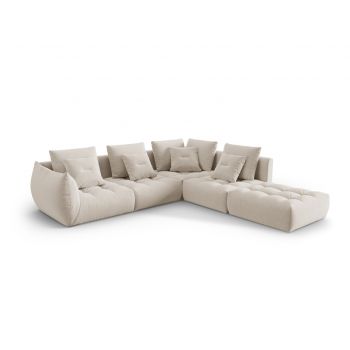 Coltar modular dreapta 4 locuri, Bloom-184, Micadoni Home, 316x310x95 cm, catifea, ecru