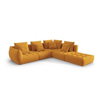 Coltar modular dreapta 4 locuri, Bloom-184, Micadoni Home, 316x310x95 cm, catifea, galben