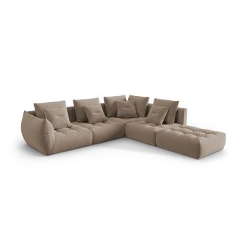 Coltar modular dreapta 4 locuri, Bloom-184, Micadoni Home, 316x310x95 cm, catifea, maro deschis