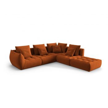 Coltar modular dreapta 4 locuri, Bloom-184, Micadoni Home, 316x310x95 cm, catifea, teracota