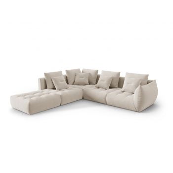 Coltar modular stanga 4 locuri, Bloom-184, Micadoni Home, 316x310x95 cm, catifea, ecru