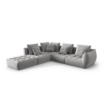 Coltar modular stanga 4 locuri, Bloom-184, Micadoni Home, 316x310x95 cm, catifea, gri