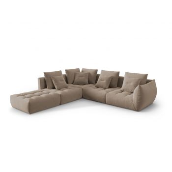 Coltar modular stanga 4 locuri, Bloom-184, Micadoni Home, 316x310x95 cm, catifea, maro deschis