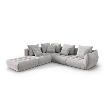 Coltar modular stanga 4 locuri, Bloom-86, Micadoni Home, 316x310x95 cm, tesatura structurata, argintiu