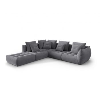 Coltar modular stanga 4 locuri, Bloom-86, Micadoni Home, 316x310x95 cm, tesatura structurata, gri