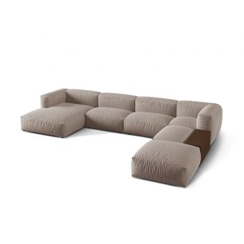 Coltar panoramic dreapta 5 locuri design modular, Martina-169, Micadoni Home, 406x280x75 cm, tesatura structurata catifelata, bej inchis Coltar panoramic dreapta 5 locuri design modular, Martina-169, Micadoni Home, 406x280x75 cm, tesatura structurata catifelata, bej inchis