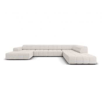Coltar panoramic dreapta 7 locuri, Jennifer-140, Micadoni Home, 364x262x70 cm, tesatura chenille din poliester, gri deschis