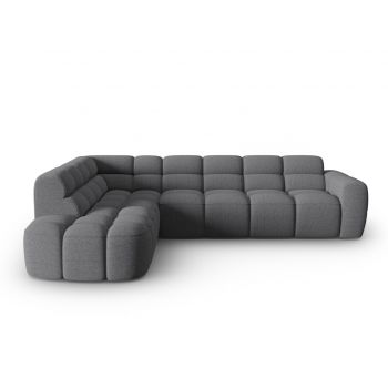 Coltar stanga 5 locuri, Lisa-193, Micadoni Home, 293x234x77 cm, tesatura structurata, gri
