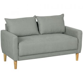 HOMCOM Canapea cu 2 Locuri, Brațe, Compartiment de Depozitare și 2 Perne, 140x72x82 cm, Gri | Aosom Romania