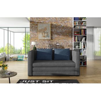 Canapea extensibila 2 locuri, ELTAP, Neva, 132x70x62 cm, lemn/poliester, gri inchis/albastru
