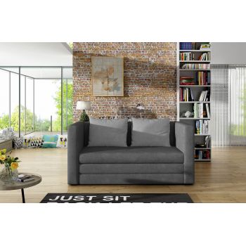 Canapea extensibila 2 locuri, ELTAP, Neva, 132x70x62 cm, lemn/poliester, gri inchis/gri deschis