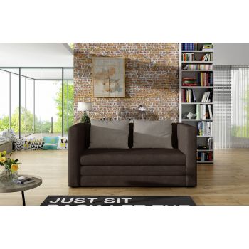 Canapea extensibila 2 locuri, ELTAP, Neva, 132x70x62 cm, lemn/poliester, maro inchis
