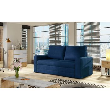 Canapea extensibila 2 locuri, ELTAP, Wave, 150x90x90 cm, lemn/poliester, albastru