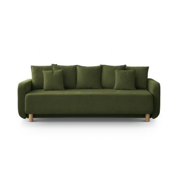 Canapea extensibila 3 locuri, cu lada depozitare, Elen-211, Micadoni Home, 231x106x86 cm, tesatura structurata chenille, verde