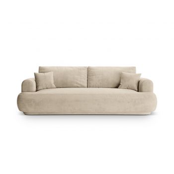Canapea extensibila 3 locuri, Ella-120, Micadoni Home, 253x108x94 cm, catifea, bej deschis