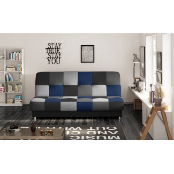 Canapea extensibila 3 locuri, ELTAP, Cayo, 192x90x90 cm, lemn/poliester, negru/albastru