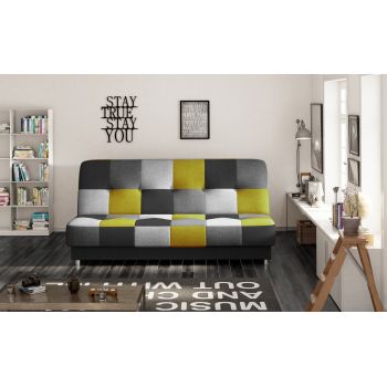 Canapea extensibila 3 locuri, ELTAP, Cayo, 192x90x90 cm, lemn/poliester, negru/galben