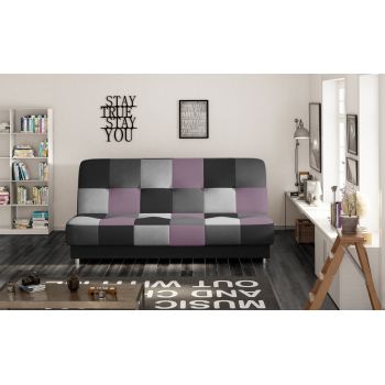 Canapea extensibila 3 locuri, ELTAP, Cayo, 192x90x90 cm, lemn/poliester, negru/roz