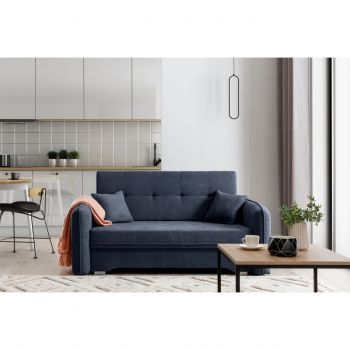 Canapea extensibila 3 locuri, ELTAP, Laine, 155x105x75 cm, lemn/poliester, albastru inchis