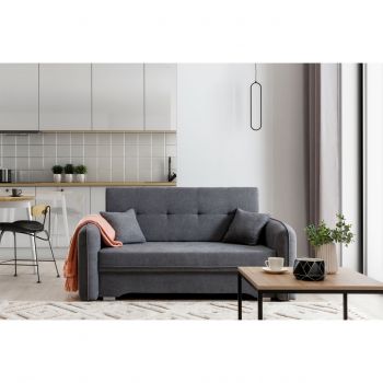 Canapea extensibila 3 locuri, ELTAP, Laine, 155x105x75 cm, lemn/poliester, gri
