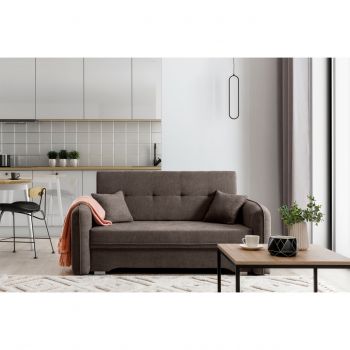 Canapea extensibila 3 locuri, ELTAP, Laine, 155x105x75 cm, lemn/poliester, maro inchis