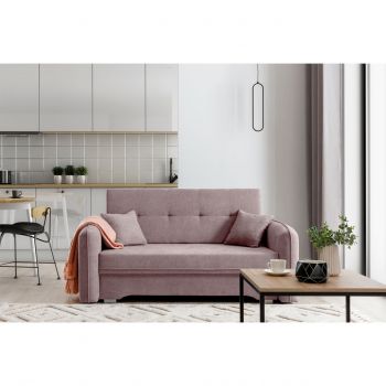 Canapea extensibila 3 locuri, ELTAP, Laine, 155x105x75 cm, lemn/poliester, roz