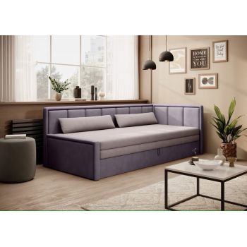 Canapea extensibila brat dreapta 3 locuri, ELTAP, Fulgeo, 214x82x77 cm, lemn/catifea din poliester, bej/mov
