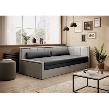 Canapea extensibila brat dreapta 3 locuri, ELTAP, Fulgeo, 214x82x77 cm, lemn/catifea din poliester, gri inchis/gri deschis