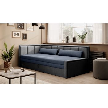 Canapea extensibila brat stanga 3 locuri, ELTAP, Fulgeo, 214x82x77 cm, lemn/catifea din poliester, albastru inchis/gri
