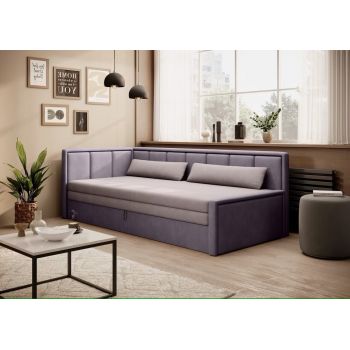 Canapea extensibila brat stanga 3 locuri, ELTAP, Fulgeo, 214x82x77 cm, lemn/catifea din poliester, bej/mov