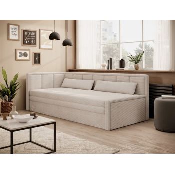 Canapea extensibila brat stanga 3 locuri, ELTAP, Fulgeo, 214x82x77 cm, lemn/catifea din poliester, bej