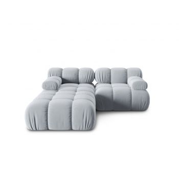 Canapea modulara 3 locuri, Bellis-51, Micadoni Home, 188x188x70 cm, catifea, albastru deschis