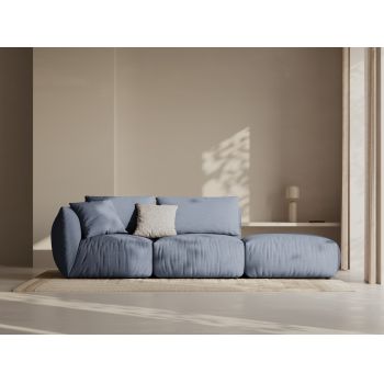 Canapea modulara 3 locuri cotiera dreapta, Chris-259, Micadoni Home, 315x100x80 cm, tesatura structurata chenille, albastru muted