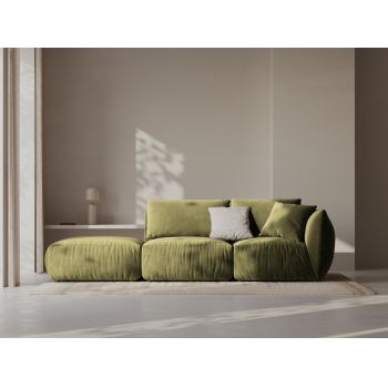 Canapea modulara 3 locuri cotiera stanga, Chris-184, Micadoni Home, 315x100x80 cm, catifea, verde deschis