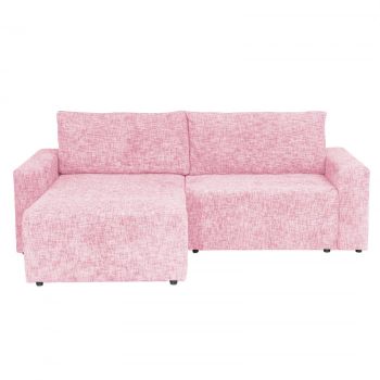 Coltar DALLAS ONE extensibil, cu lada depozitare, colt interschimbabil, roz, 258x173x90 cm