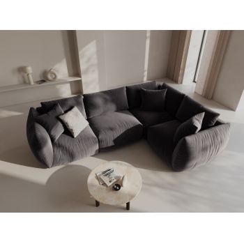 Coltar dreapta 4 locuri, Chris-184, Micadoni Home, 295x210x80 cm, catifea, gri inchis