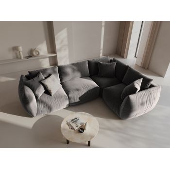 Coltar dreapta 4 locuri, Chris-184, Micadoni Home, 295x210x80 cm, catifea, gri