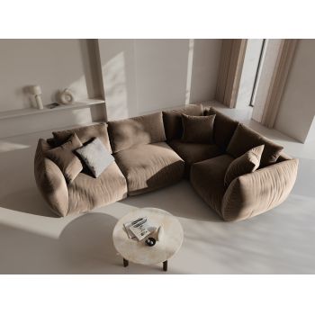 Coltar dreapta 4 locuri, Chris-184, Micadoni Home, 295x210x80 cm, catifea, maro deschis