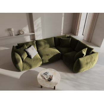 Coltar dreapta 4 locuri, Chris-184, Micadoni Home, 295x210x80 cm, catifea, verde deschis