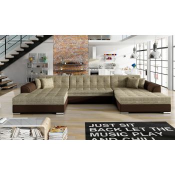 Coltar extensibil 5 locuri, ELTAP, Vento, 359x165x87 cm, lemn/poliester, bej/maro