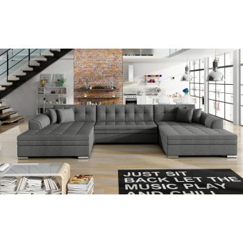 Coltar extensibil 5 locuri, ELTAP, Vento, 359x165x87 cm, lemn/poliester, gri inchis