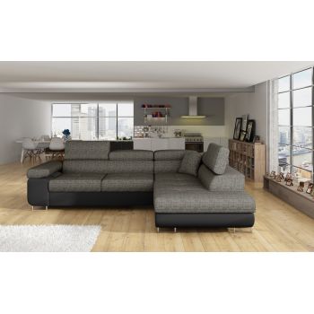 Coltar extensibil dreapta 4 locuri, ELTAP, Anton, 272x203x85 cm, lemn/poliester, gri inchis/negru
