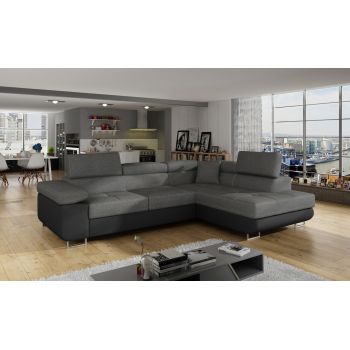 Coltar extensibil dreapta 4 locuri, ELTAP, Anton, 272x203x85 cm, lemn/poliester, gri/negru