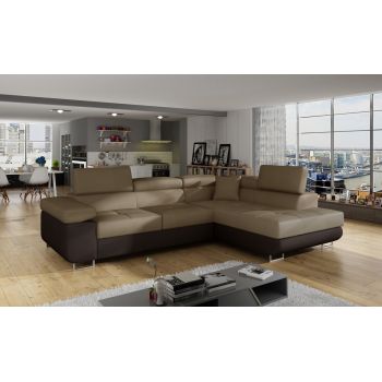 Coltar extensibil dreapta 4 locuri, ELTAP, Anton, 272x203x85 cm, lemn/poliester, maro/maro inchis