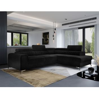 Coltar extensibil dreapta 4 locuri, ELTAP, Lau-39, Laurence, 278x205x92 cm, lemn/poliester, negru