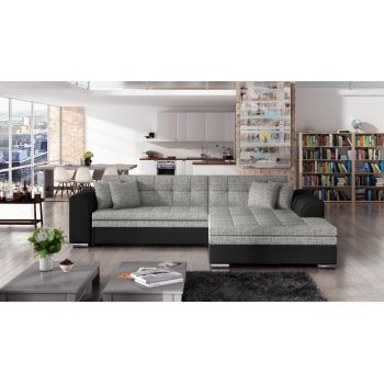 Coltar extensibil dreapta 4 locuri, ELTAP, Sorento, 296x194x78 cm, lemn/poliester, gri/negru