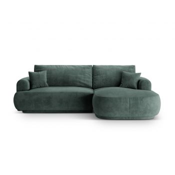 Coltar extensibil dreapta 5 locuri, modular, cu lada depozitare, Ella, Micadoni Home, 271x174x94 cm, catifea, petrol