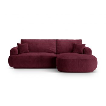 Coltar extensibil dreapta 5 locuri, modular, cu lada depozitare, Ella, Micadoni Home, 271x174x94 cm, tesatura structurata chenille, bordo