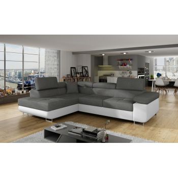 Coltar extensibil stanga 4 locuri, ELTAP, Anton, 272x203x85 cm, lemn/poliester, gri/alb