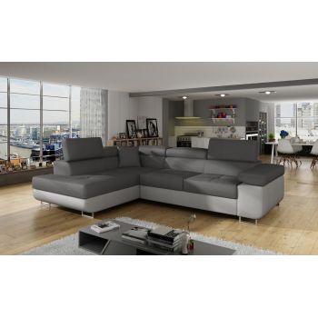 Coltar extensibil stanga 4 locuri, ELTAP, Anton, 272x203x85 cm, lemn/poliester, gri inchis/gri deschis